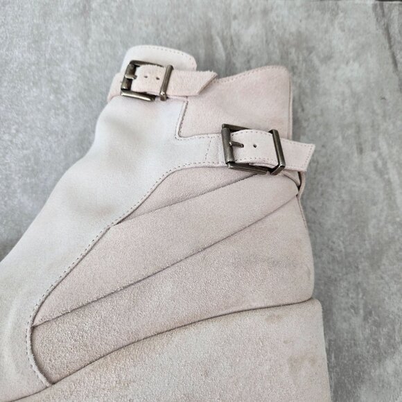 Free People Platform Boots Sz 8 Off White Y2k Retro Chunky Wedge Festival Bootie - Picture 11 of 13